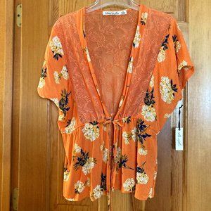 Liberty Love Orange Floral Kimono Style Top/Coverup - Small